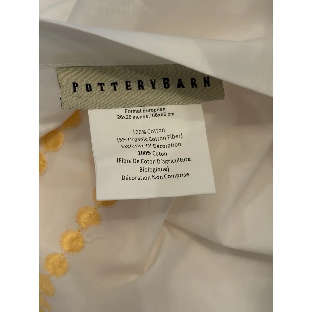 Potterybarn Gold Embroidered Pearls On White Euro Sham EUC 26x26 Cotton
